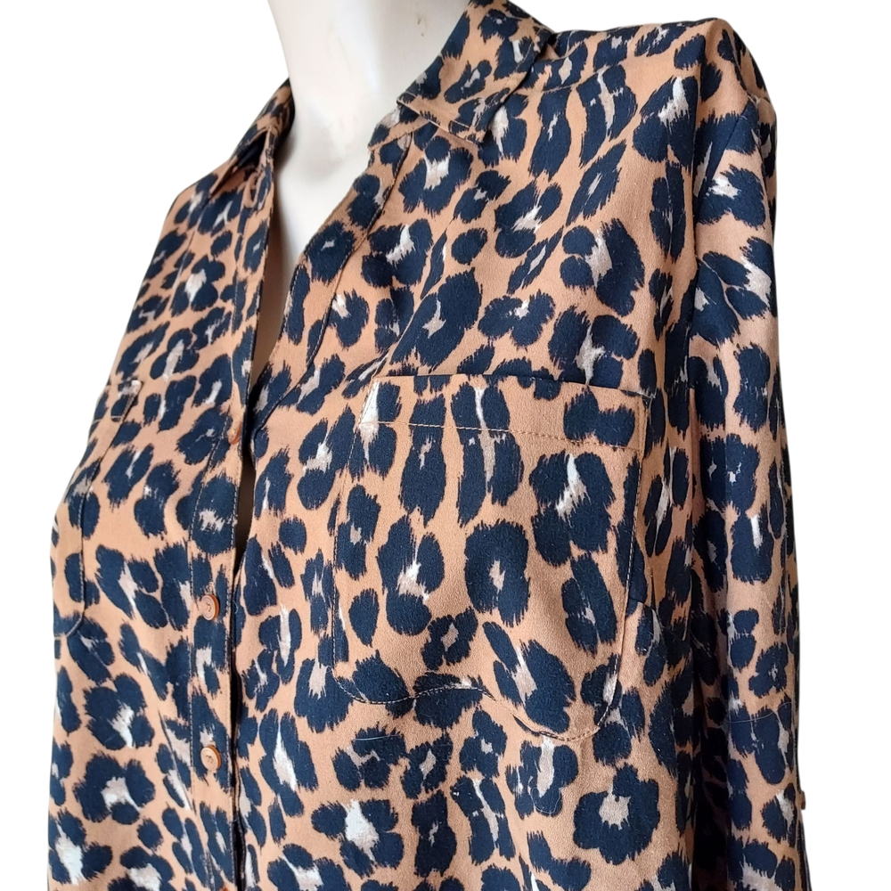 Talbots Cheetah Print Button Down Long Sleeve Womens Top Size Large - Picture 10 of 15